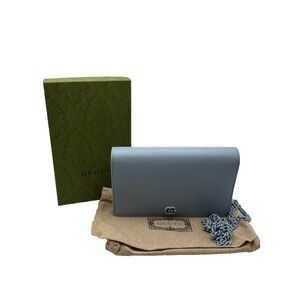 Gucci GG Marmont Chain Wallet Light Blue Leather RARE Crossbody Or‎ Clutch